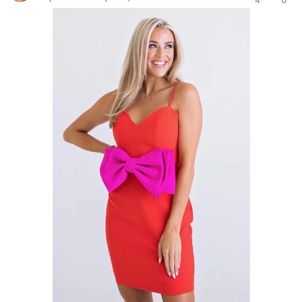 NEW Karlie Colorblock Bow Sweetheart Dress in Red/Pink